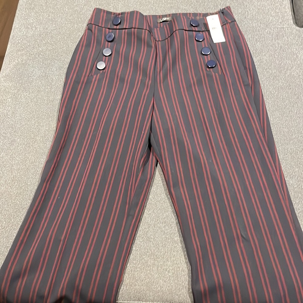 Ann Taylor Loft Julie Trouser 8 - Navy Blue/Red Stripes - Straight High-Waist - Picture 3 of 4
